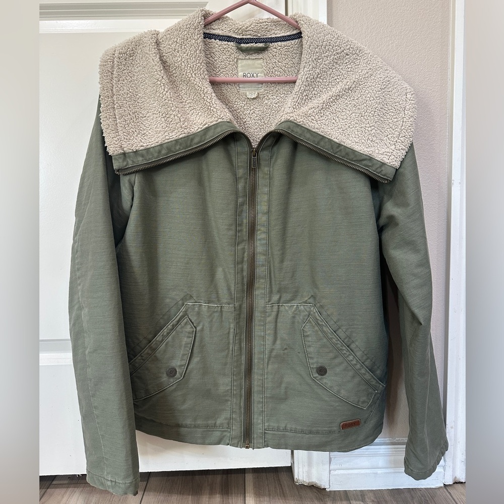 Green Roxy Sherpa Lined Jacket